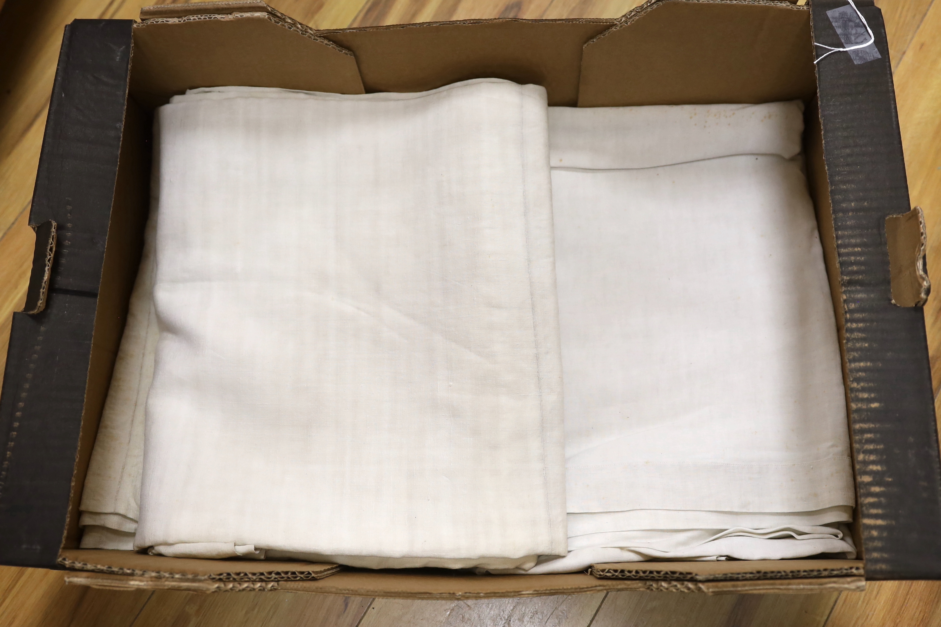 Eight French provincial plain coarse linen sheets
